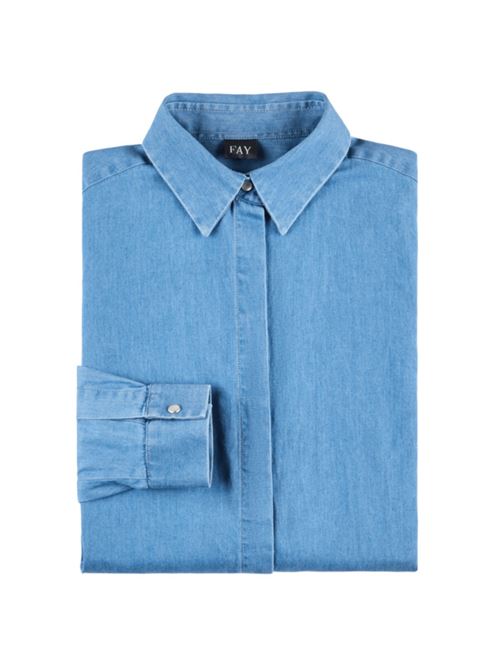 Camicia da uomo in denim di puro cotone, collo francese, colore blu chiaro FAY | NCMA151115LMJPU200